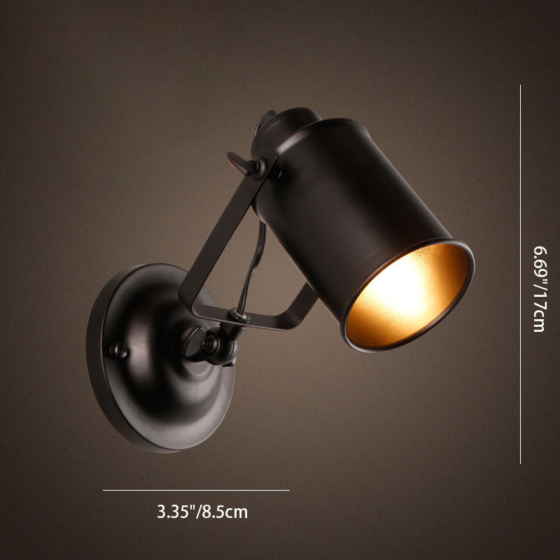 Contemporary Industrial Iron Cylinder 1-Light Spotlight Wall Sconce Lamp For Entertainment Room