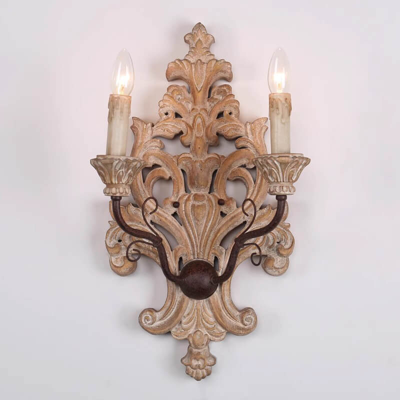 Lampe murale à 2 lumières candélabre à double tête en bois massif nostalgique rural 