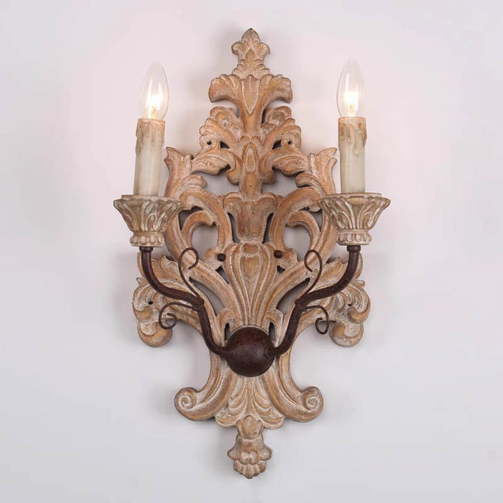 Lampe murale à 2 lumières candélabre à double tête en bois massif nostalgique rural 
