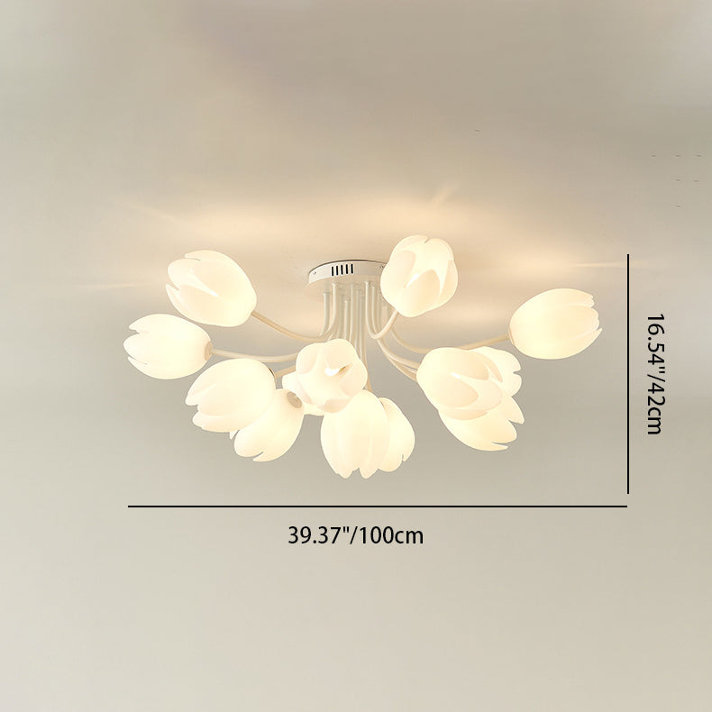 Modern Art Deco Tulip Flower Design 3/7/11/13 Light Semi-Flush Mount Ceiling Light For Living Room