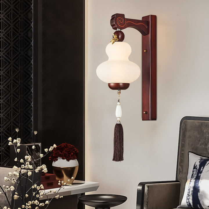 Moderne chinesische Eiche Element Kürbisform LED Wandleuchte 