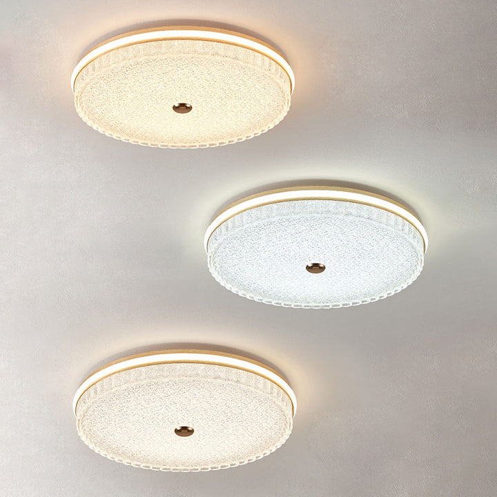 Plafonnier LED en cristal de sable en aluminium métal rond moderne de luxe pour chambre 