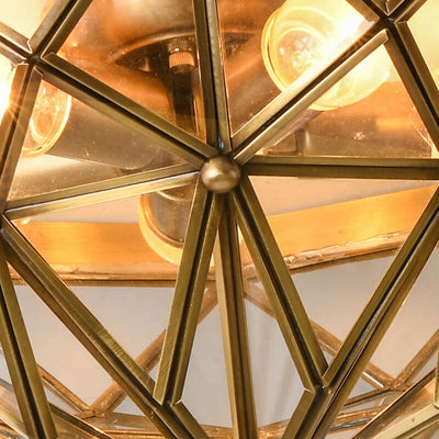 Traditionelle europäische halbrunde geometrische Deckenleuchte aus Kupferglas mit 5 Lichtern 