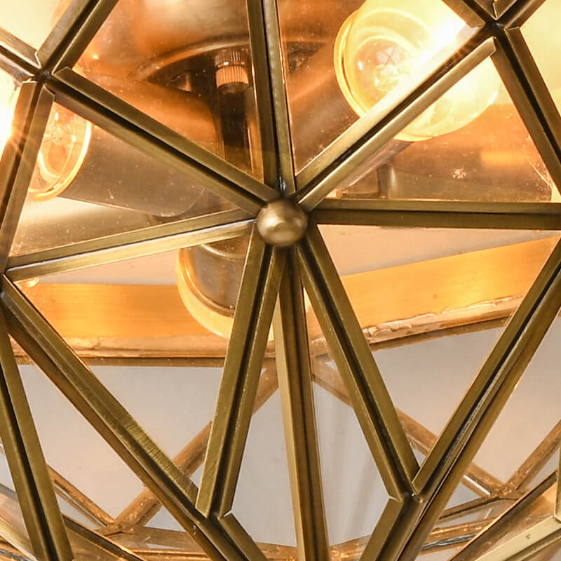 Traditionelle europäische halbrunde geometrische Deckenleuchte aus Kupferglas mit 5 Lichtern 