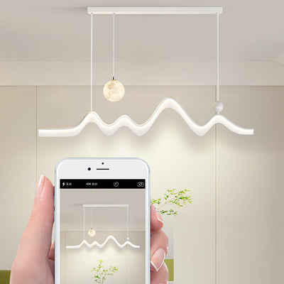 ثريا ضوء الجزيرة LED من الألومنيوم والأكريليك بتصميم حديث وموجة القمر الطويلة من الحديد لغرفة الطعام 