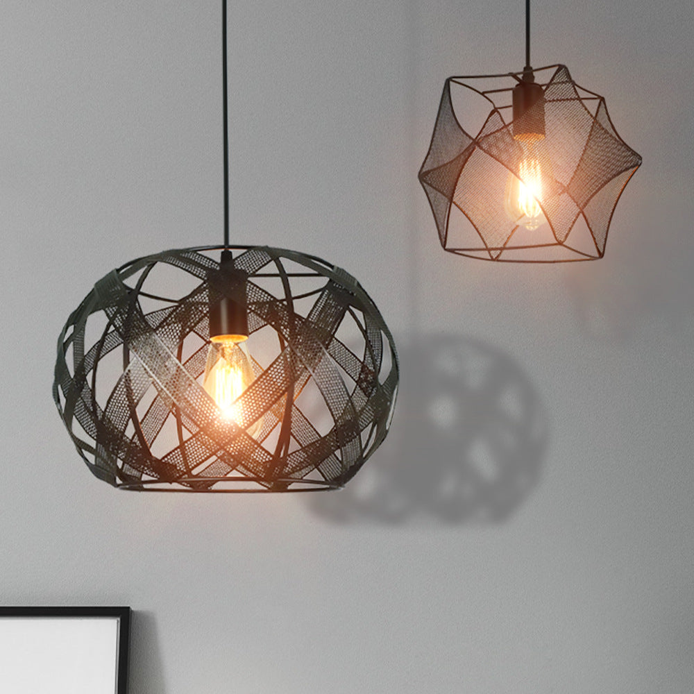Lustre suspendu contemporain industriel rond carré irrégulier en fer à 1 lumière pour salle à manger 