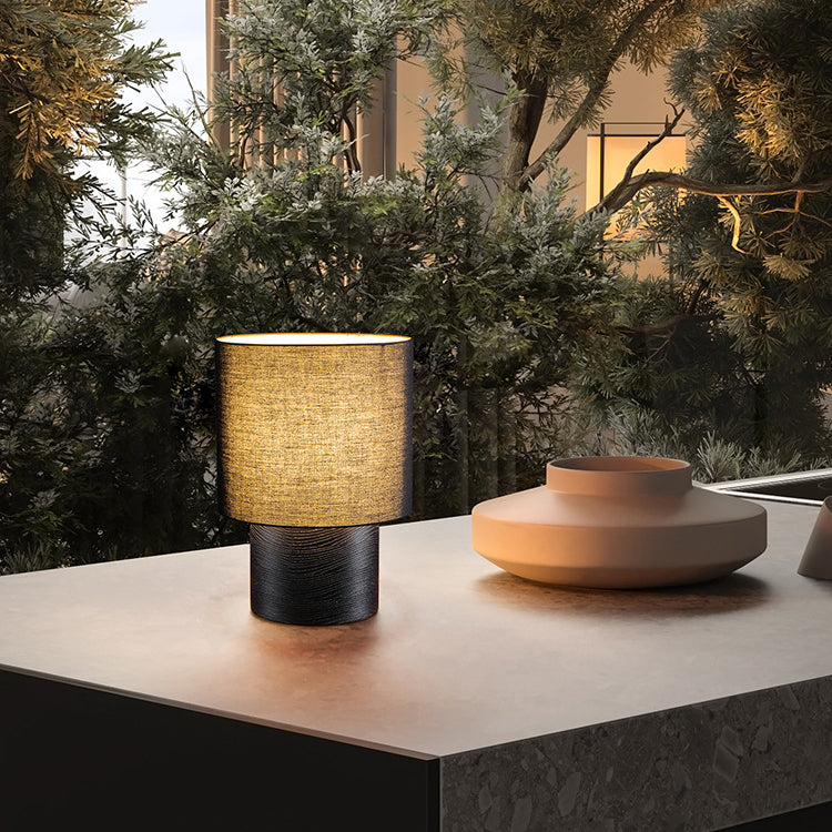 Lampe de Table 1 Lumière en Bois et Tissu Cylindrique de Ferme Traditionnelle pour Chevet 