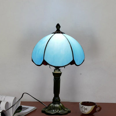 European Simple Tiffany Blue Glass Petal Design 1-Light Table Lamp