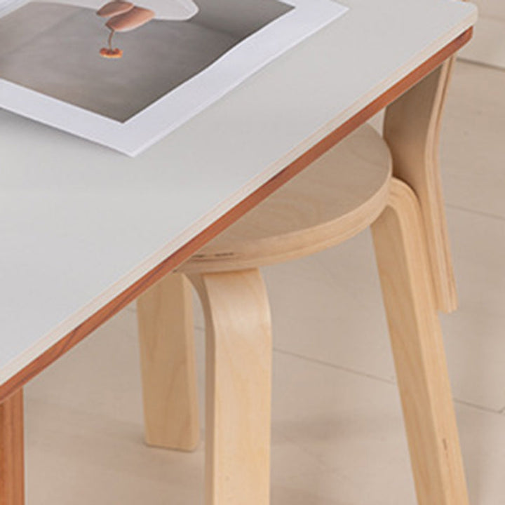Table de salle à manger rectangulaire contemporaine rétro avec pieds incurvés en ardoise, bois et fer pour 4 places 
