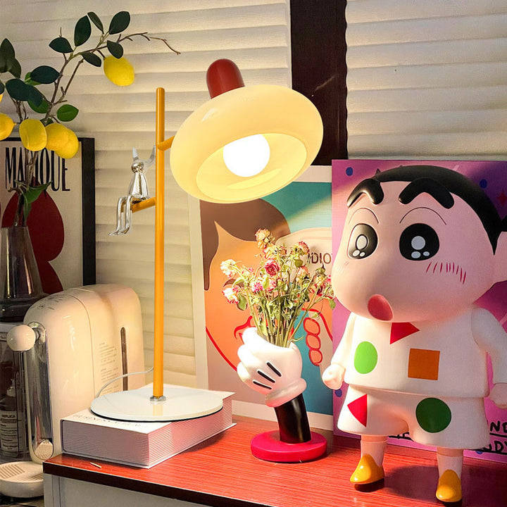 Lampe de table 1 lumière en verre rond créatif contemporain avec décor de lapin en fer pour chambre à coucher 