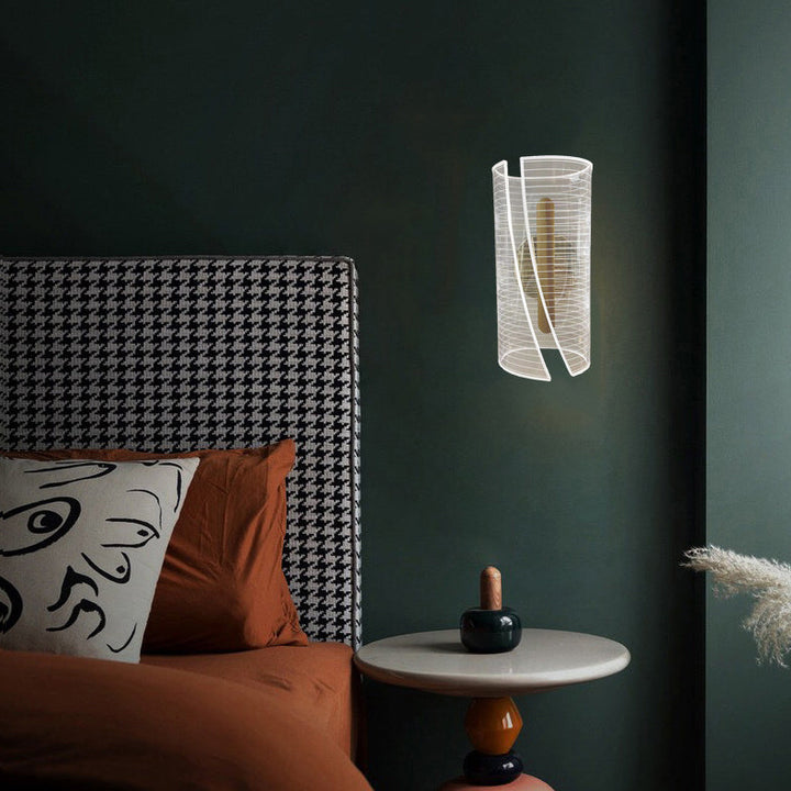 Moderno lujo hierro acrílico cilindro línea de corte LED para mesita de noche 
