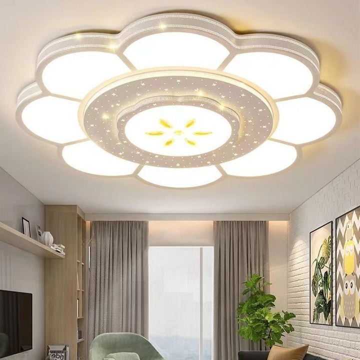 Plafonnier LED rond en fer et acrylique à fleurs de simplicité moderne pour salon 
