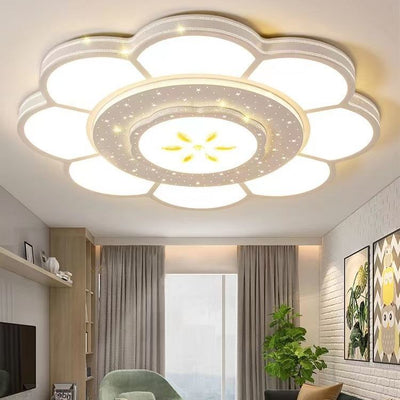 Plafonnier LED rond en fer et acrylique à fleurs de simplicité moderne pour salon 