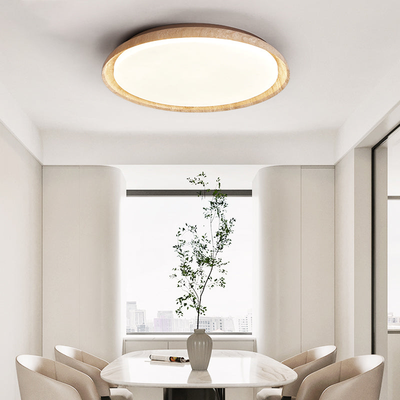 Luz de techo empotrada LED de acrílico de madera maciza travertino estilo disco redondo japonés tradicional para dormitorio 