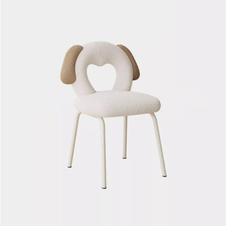 Modern Art Deco Hollow Dog Square Sherpa Fabric Wood Metal Vanity Stool Backrest Armless For Bedroom