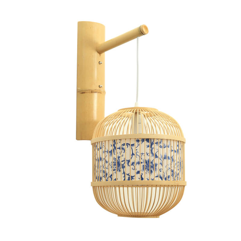 Modern Chinese Bamboo Weaving Parchment Oval 1-Light Wall Sconce Lamp
