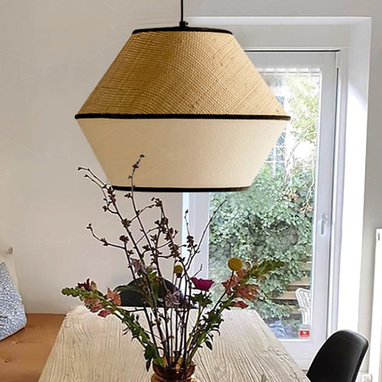 Suspension lumineuse à 1 lumière en tissu de fer trapézoïdal conique cylindrique japonais traditionnel pour salle à manger 