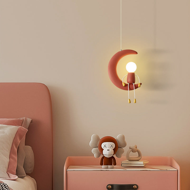 Suspension 1 Lumière pour Chevet en Résine de Fer et Verre avec Poupée Lune Contemporaine pour Enfants Nordiques 