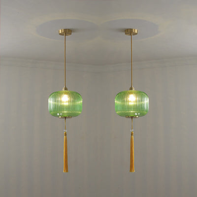 Nordic Modern Lantern Shape Copper Glass 1-Light Pendant Light