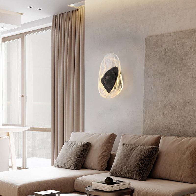 Modern Art Deco Irregular Oval Glass Iron LED Wall Sconce Lamp For Living Room
