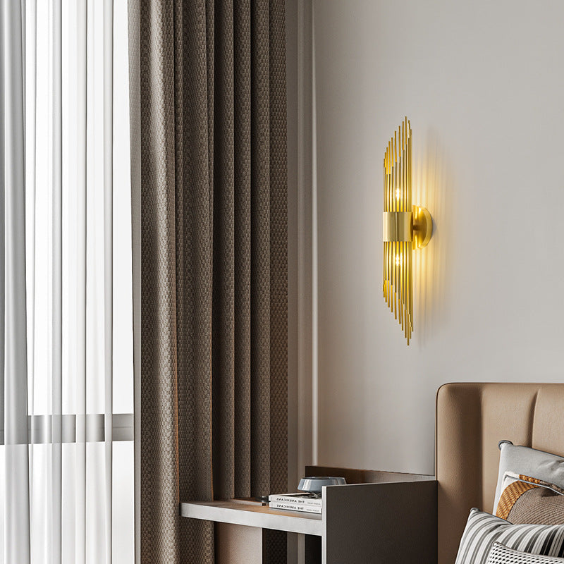 Applique Murale Moderne Minimaliste Cylindrique en Cuivre et Acrylique à 2 Lumières pour Chambre 