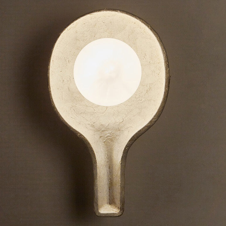 Applique murale 1 lumière avec abat-jour en forme de cuillère texture papier fait main en bois rétro Wabi-Sabi 