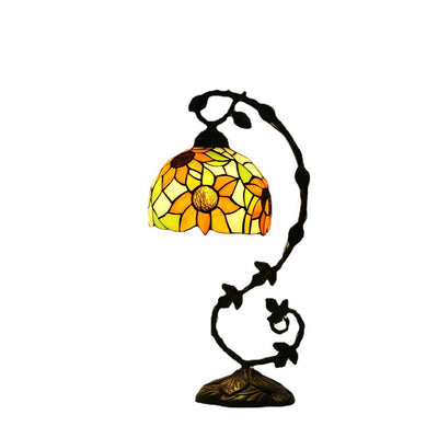 Traditional Tiffany Half Round Flower Vine Resin Stained Glass 1 Light Table Lamp For Bedroom