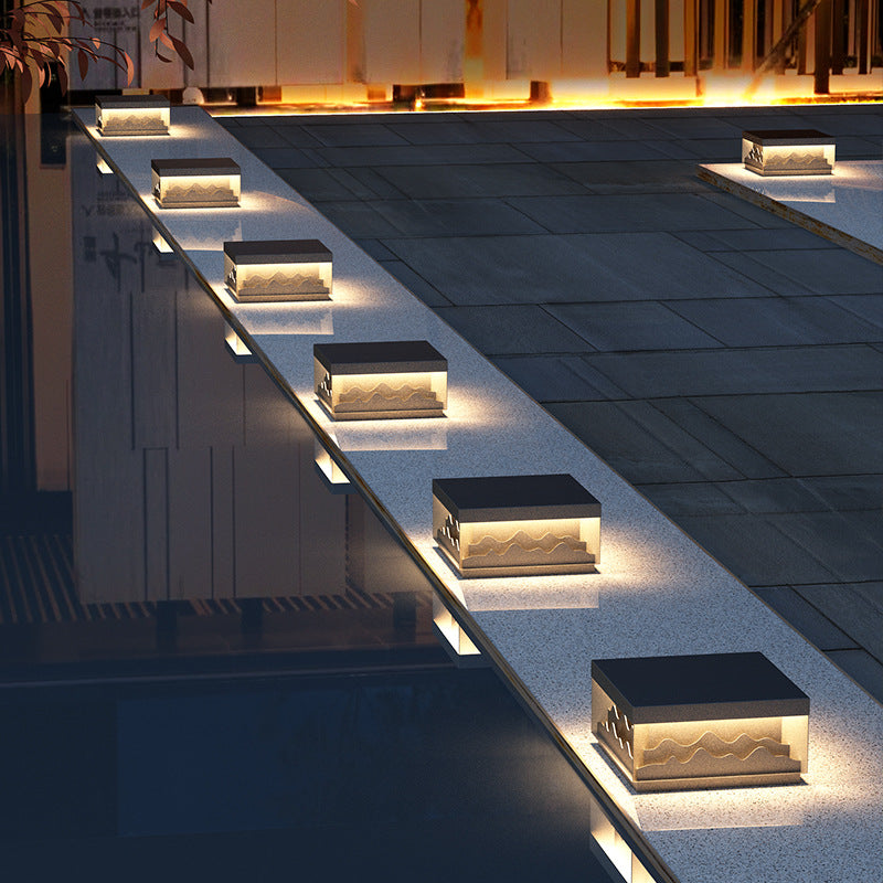 伝統的な中国の長方形波形PCスチールLED芝生景観ライト屋外用 