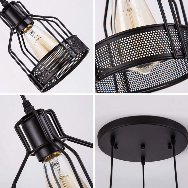 Traditional Vintage Iron Cage Design Glass 1-Light Pendant Light For Living Room