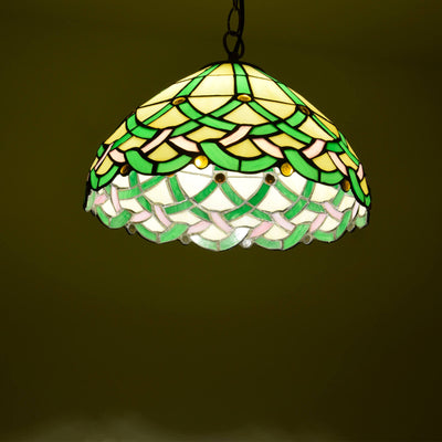 Vintage Tiffany Green Line Gems Cone 1-Light Pendant Light