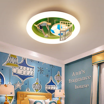 Modern Art Deco Soccer Round Acrylic Iron LED Flush Mount Ceiling Light For Living Room