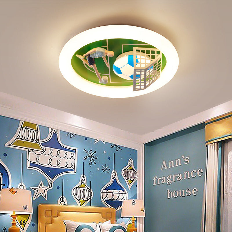 Modern Art Deco Soccer Round Acrylic Iron LED Flush Mount Ceiling Light For Living Room