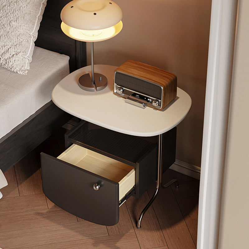 Modern Minimalist Oval Rectangle MDF Glass Stainless Steel Nightstand 1-Drawer For Bedroom