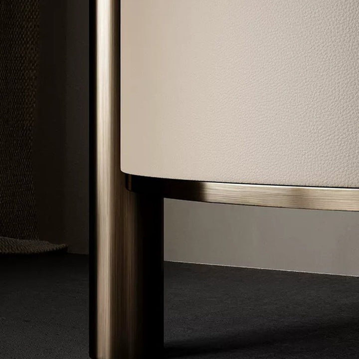 Modern Luxury Round Tabletop Marble Plywood Stainless Steel Microfiber Leather Nightstand 2-Drawer For Bedroom