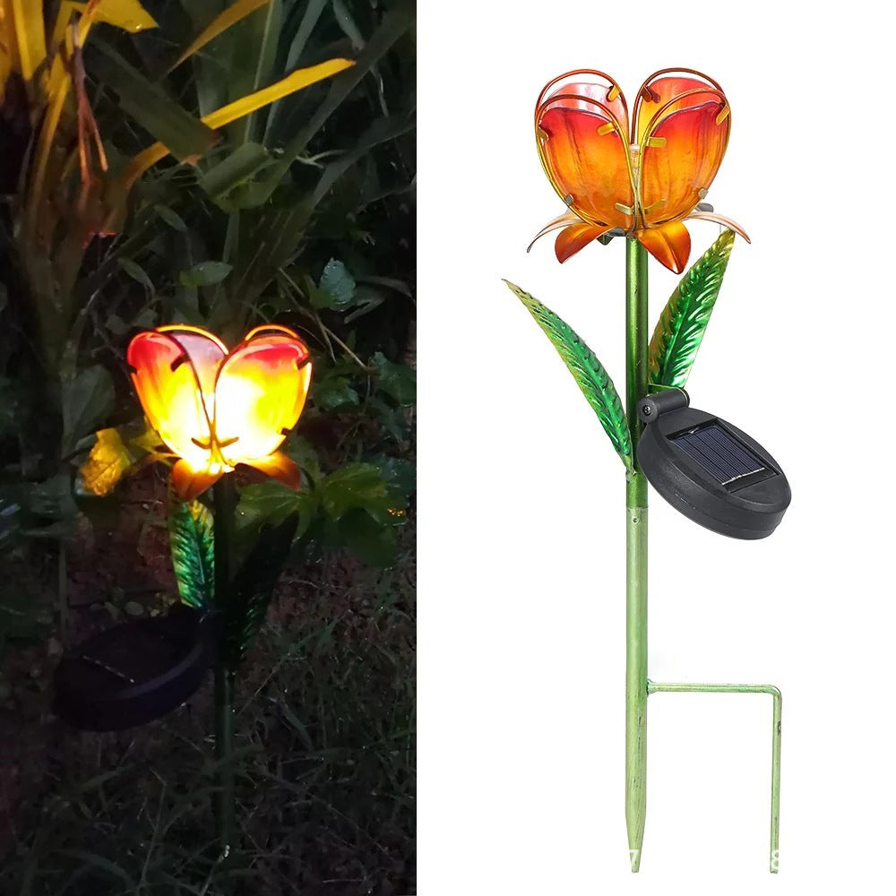 Lumière paysagère LED en fer à verre à fleurs solaire minimaliste moderne et étanche pour jardin 