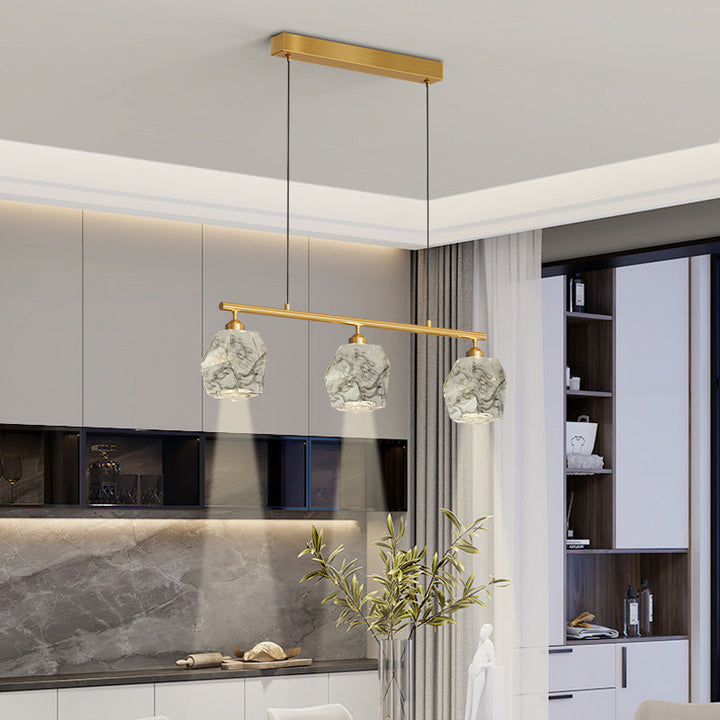 Moderne Luxus unregelmäßige Stein Kupfer Harz LED Insel Licht Kronleuchter für Esszimmer 