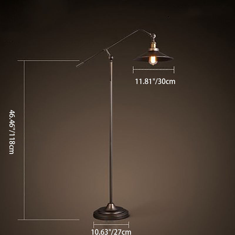 Contemporary Industrial Cylindrical Long Arm Iron 1-Light Standing Floor Lamp For Bedroom