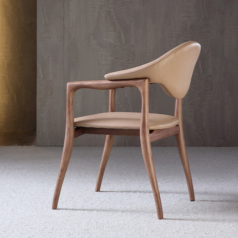 Zeitgenössische Schlichtheit Esszimmerstuhl mit Rückenlehne und Armlehnen aus Kunstleder in Eschenoptik für das Esszimmer 