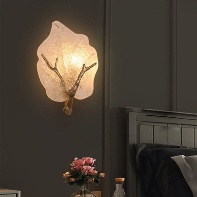 Zeitgenössische kreative Kupferglas Leave Branch 1/2 Licht Wandleuchte Lampe für Wohnzimmer 