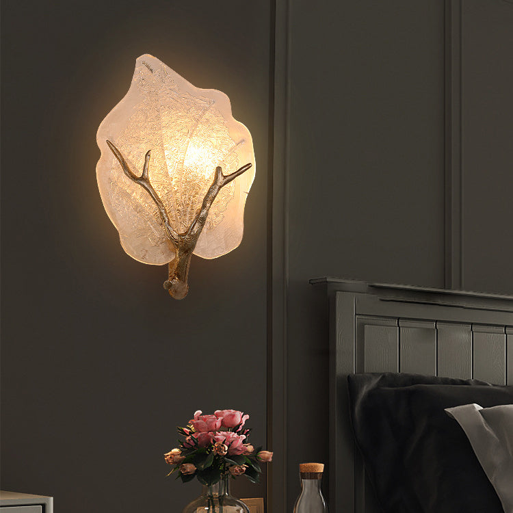 Zeitgenössische kreative Kupferglas Leave Branch 1/2 Licht Wandleuchte Lampe für Wohnzimmer 