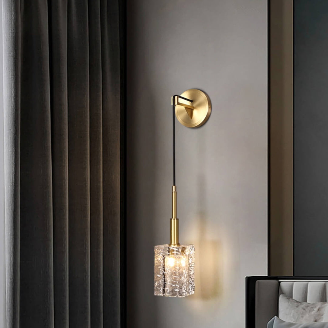 Modern Luxury Crystal Cube Copper 1-Light Wall Sconce Lamp For Living Room