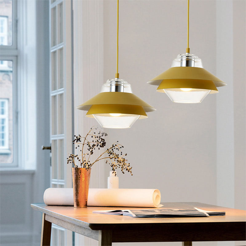 Suspension lumineuse contemporaine nordique ronde en verre et fer à 1 lumière pour salon 