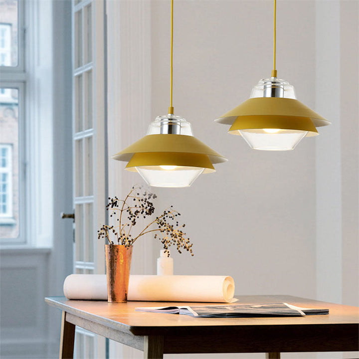 Suspension lumineuse contemporaine nordique ronde en verre et fer à 1 lumière pour salon 