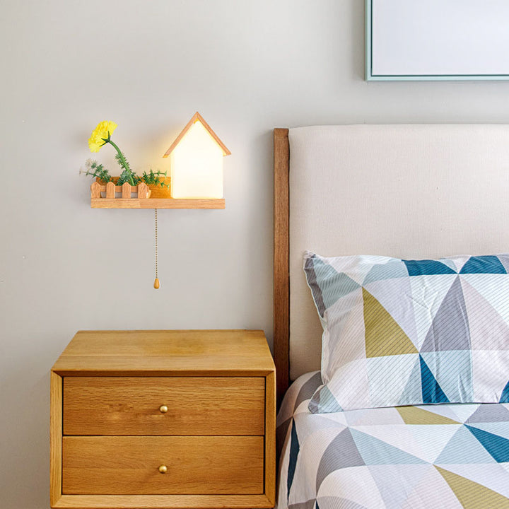 Contemporary Creative Log Cabin Flower Decoration 1-Light Wall Sconce Lamp For Living Room