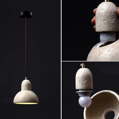 Industrial Creative Round Ball Cone Yellow Travertine 1-Light Pendant Light