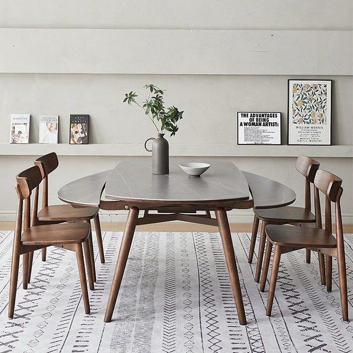 Modern Minimalist Round Square Stone Slab Oak Dining Table Foldable Four Legs For Dining Room
