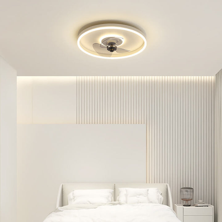 Contemporary Nordic Round Iron Silicone Aluminum Invisible LED Flush Mount Ceiling Fan Light For Living Room &amp; Bedroom