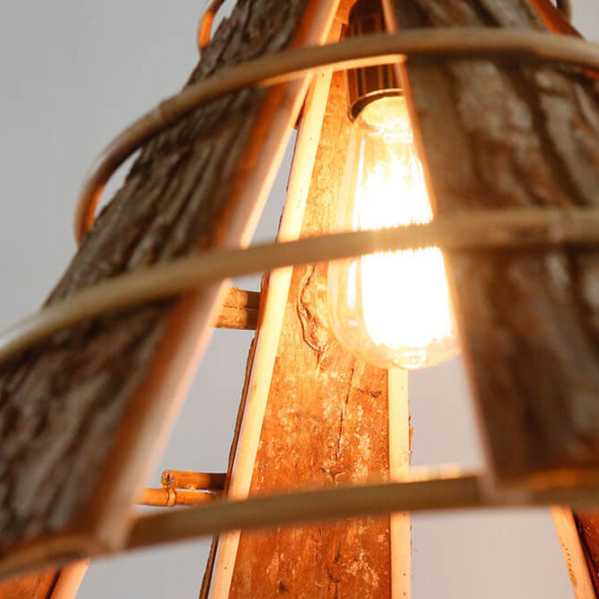 Moderne kreative minimalistische Rattan Grobe Rinde Horn 1-Licht Pendelleuchte 