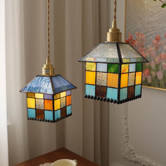 Tiffany Kreatives Buntglas-Haus 1-Licht Pendelleuchte 