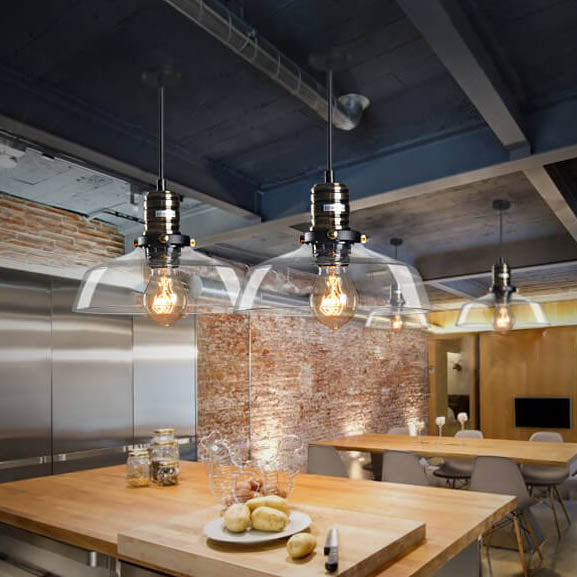 Industrial Simple Personalized Transparent Glass Bowl 1-Light Pendant Light